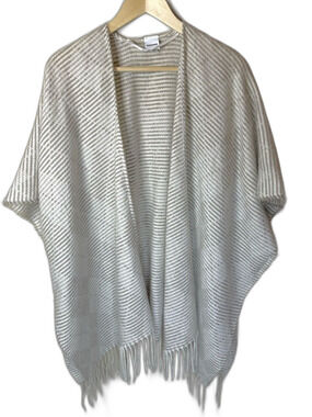 Sonoma Cream and Tan Striped Boho Fringed Cozy Poncho